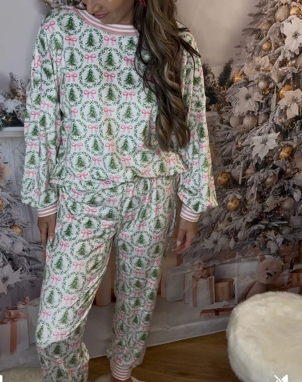 Christmas Sale 50% OFF - Christmas Trees and Bows Pajama Set (Buy 2 Free Shipping)